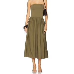 Pistola Dress Womens Large Rich Olive Strapless Knit Maxi Mavo Pockets NWT